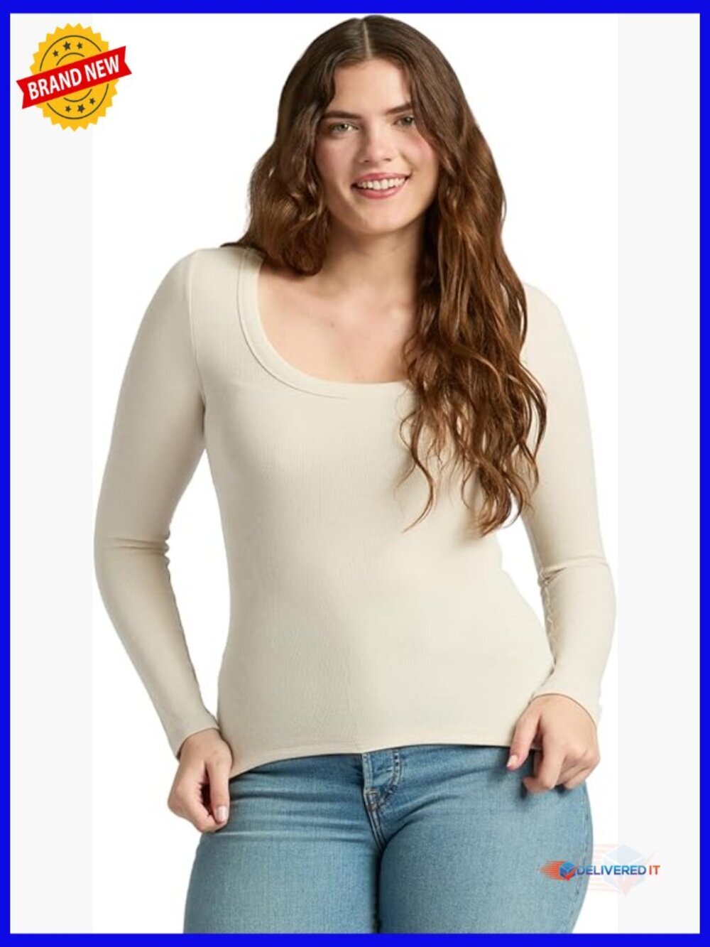 Ribbed Long Sleeve Scoop Neck Tee - Soft Modal Blend Tops for Women